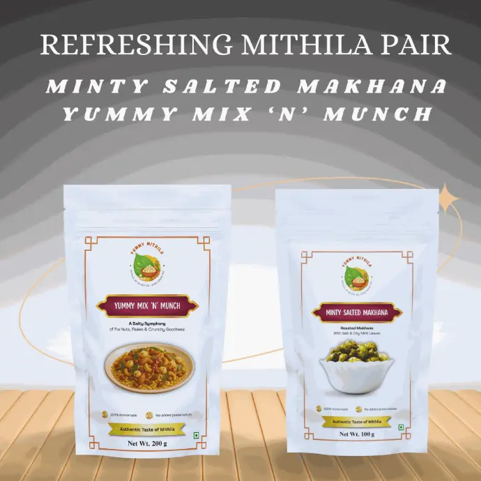 Refreshing Mithila Pair | Minty Salted Makhana + Yummy Mix ‘N’ Munch | 100g + 200g