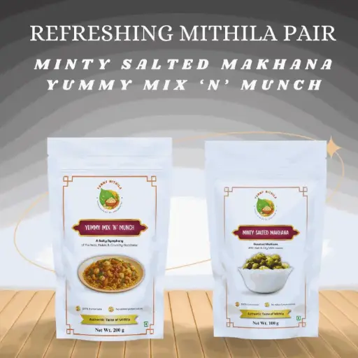 [C-RM-02] Refreshing Mithila Pair | Minty Salted Makhana + Yummy Mix ‘N’ Munch | 100g + 200g